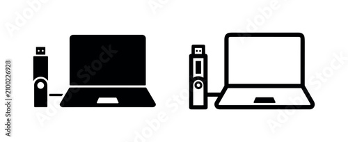 Canvas Print Laptop computer and USB flash drive storage icons
