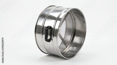 Stainless steel industrial sifter on white background