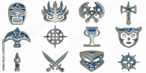 Tableau sur toile Fantasy Roleplaying Game Icons Metallic Blue And Silver Vector Illustrations