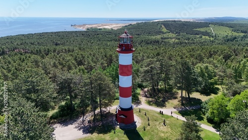 Фотография Aerial panorama of Nida lighthouse nestled in the pine forest of Curonian Spit, Lithuania