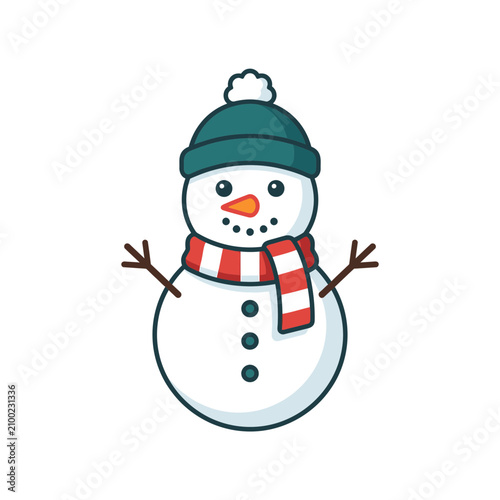 Cute Cartoon Snowman with Scarf and Hat, Winter Holiday Illustration