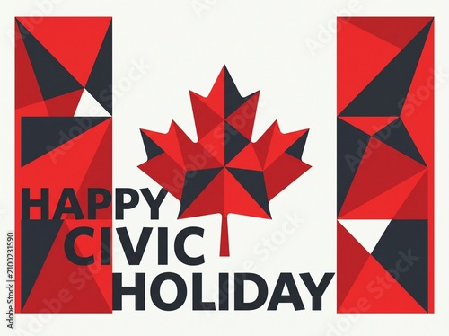 Canadian holiday, geometric maple leaf, civic holiday background, red and black design