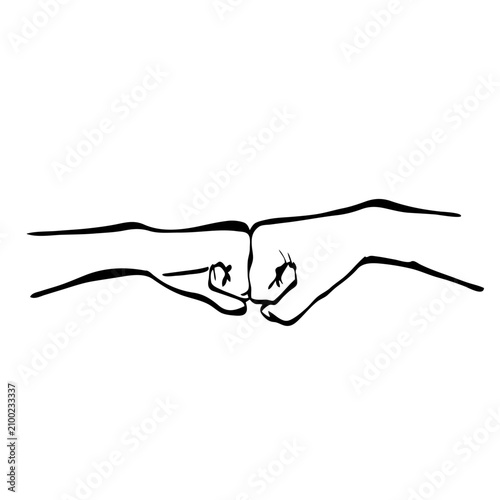 Two hands doing a fist bump gesture line art illustration