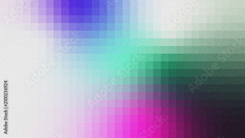 Quadro em tela Textured grainy noise abstract background built with soft grid segments, smooth multi-color gradient shifting from deep violet, turquoise green to vivid magenta, plenty of blank copy space