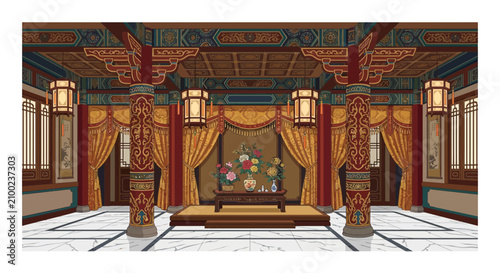 Fotografía Ornate Imperial Palace Interior with Traditional Chinese Architecture and Decor