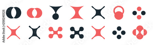 Photos Abstract Symbol Collection: A compilation of diverse and modern abstract symbols in black and red, featuring geometric shapes, stylized figures, and interconnected elements