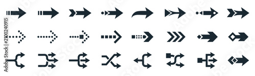 Arrow Icon Set: A comprehensive collection of diverse arrow icons, showcasing various styles, directions, and formations for graphic design and digital interfaces.
