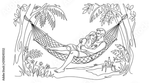 Canvastavla Couple Relaxing in Hammock Under Trees, Romantic Outdoor Scene