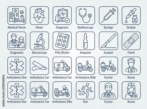 Medical Healthcare Symbols Icons Set.