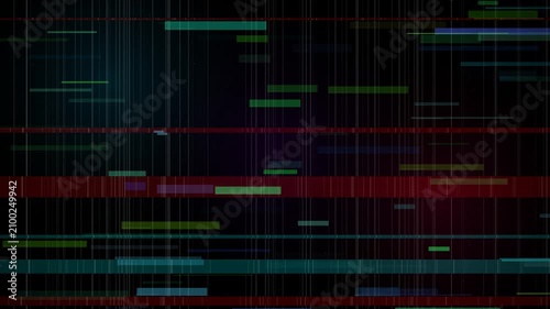 Abstract digital data visualization with flowing lines and color blocks on a dark background