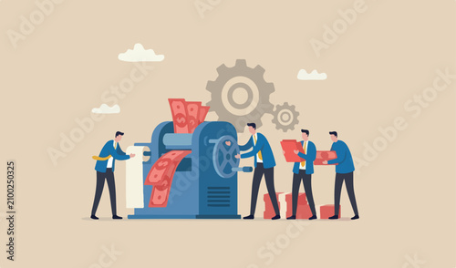 Quadro su tela Printing money, quantitative easing policy by countries central team bank or FED