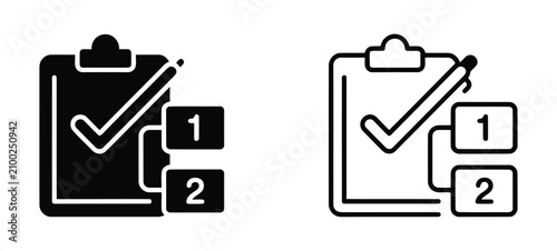 Standardize Process Multiple Style Icon Design Vector - Clipboard with check mark and numbered steps representing standardize process, procedure control, and consistent workflow 