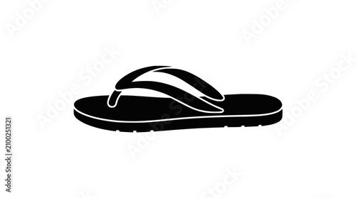 Fotografía Black flip flop sandal silhouette, simple icon on white background