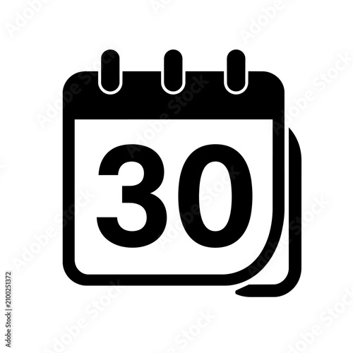 Black and white calendar icon with the number thirty visible