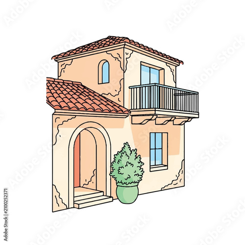 Two Story House With Balcony.