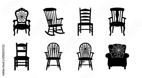 Photos Spooky Halloween Chairs Vector Set, Vintage Armchair Silhouette Collection, Goth