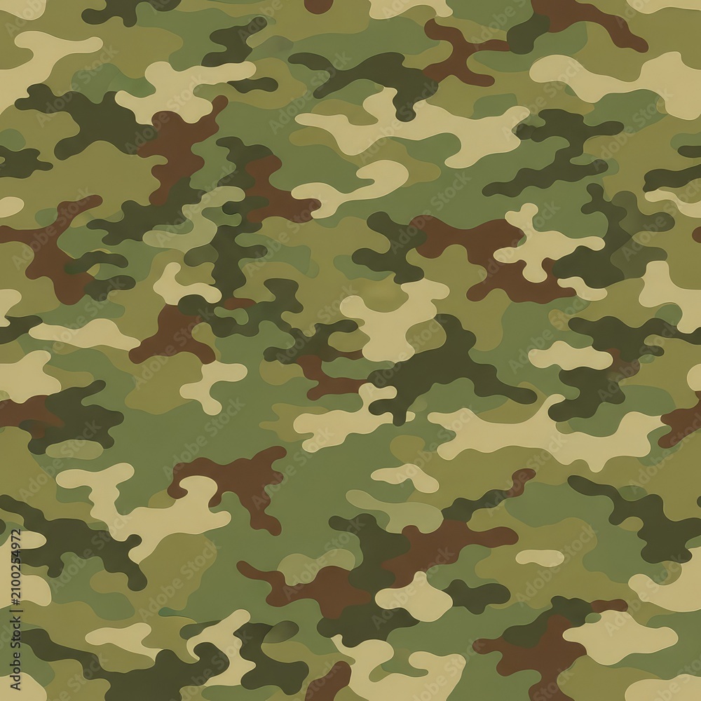 Fototapeta premium High-quality seamless military camouflage pattern with organic abstract shapes in olive, khaki, and brown tones for tactical backgrounds, military, protective, repeating