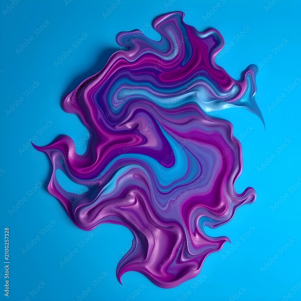 Obraz premium Fluid art with swirling purple and blue liquid paint on a vibrant turquoise background, modern creative design