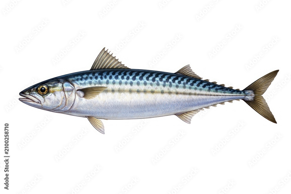 Obraz premium Illustration of a mackerel fish with detailed scales and fins.