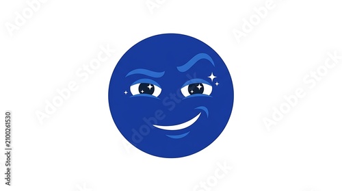 Blue Winking Face Emoji with Sparkle on White Background.