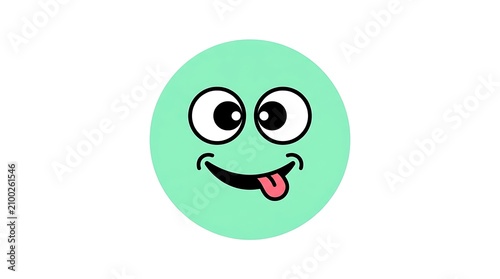 Playful Green Cartoon Face with Tongue Sticking Out.