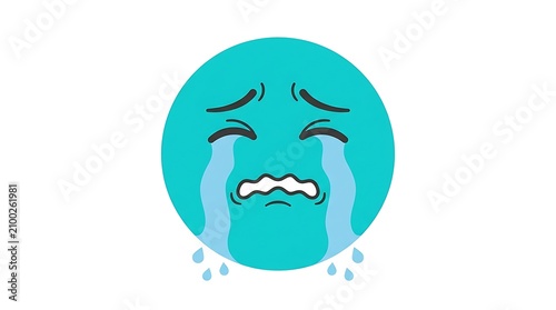 Crying Emoji Face Illustration on White Background.