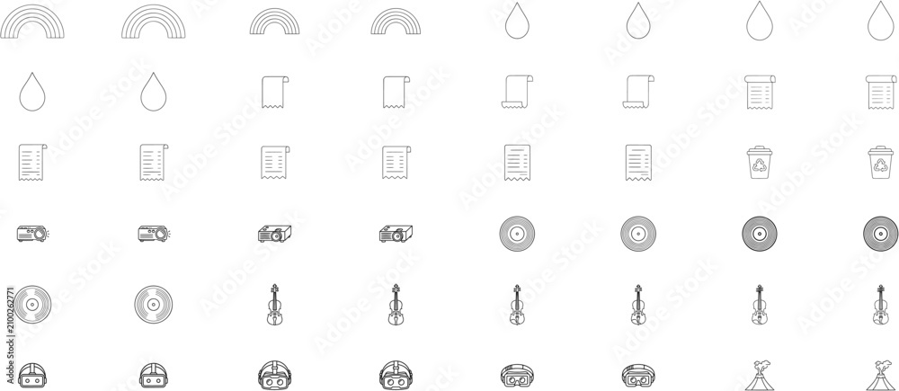 Obraz premium Set of 48 hand-drawn vector line icons, minimalist black outline illustrations bundle, scalable and editable stroke clipart collection for web, ui, presentations, and print