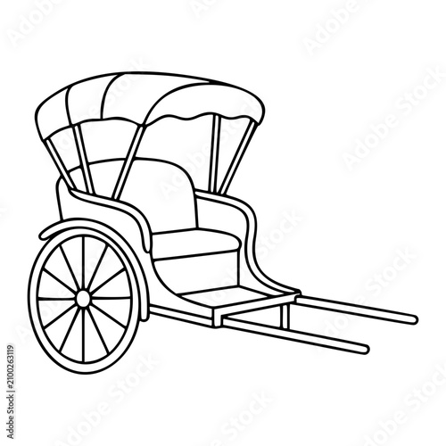 Bild auf Leinwand Hand-drawn minimalist vector illustration of traditional Asian rickshaw cart wit