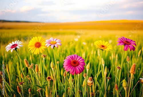 Colorful gerbera daisies bl...