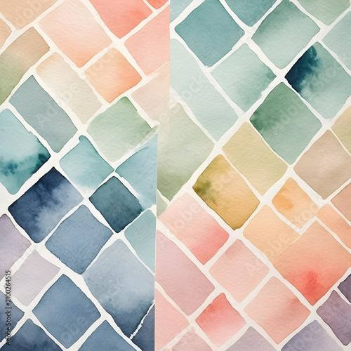 Watercolor mosaic pattern w...