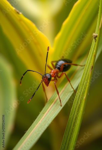 Red and black ant with long...