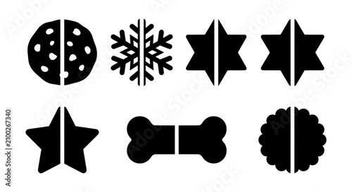 Foto Cookie Cutter Shapes Vector Icons: Stars, Snowflake, Bone, Circle, Festive Bakin