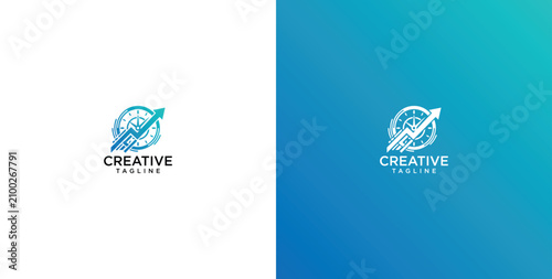 Abstract logo design with an upward arrow in a circular graphic, symbolizing business growth, innovation, and strategic progress. Perfect for modern companies aiming for development