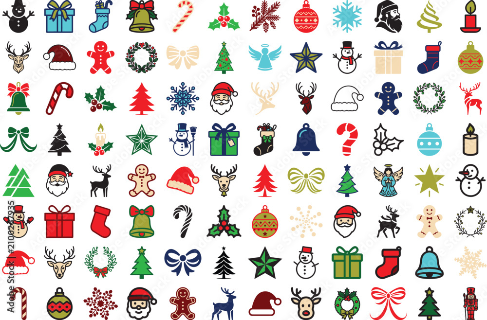 Obraz premium Set of colorful Christmas icons