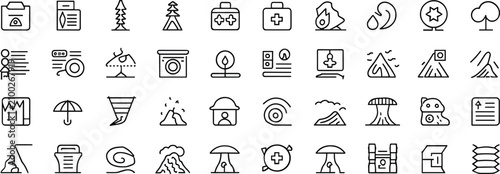 Foto Natural disaster relief emergency readiness and humanitarian aid thin line vector icon set with ecological crisis warning symbols