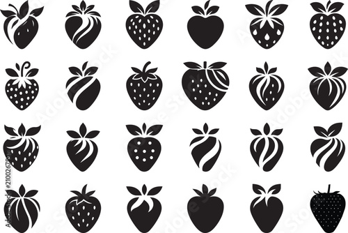 Set of various strawberry vector icons