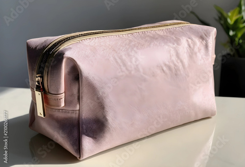 Pink cosmetic bag with gold...