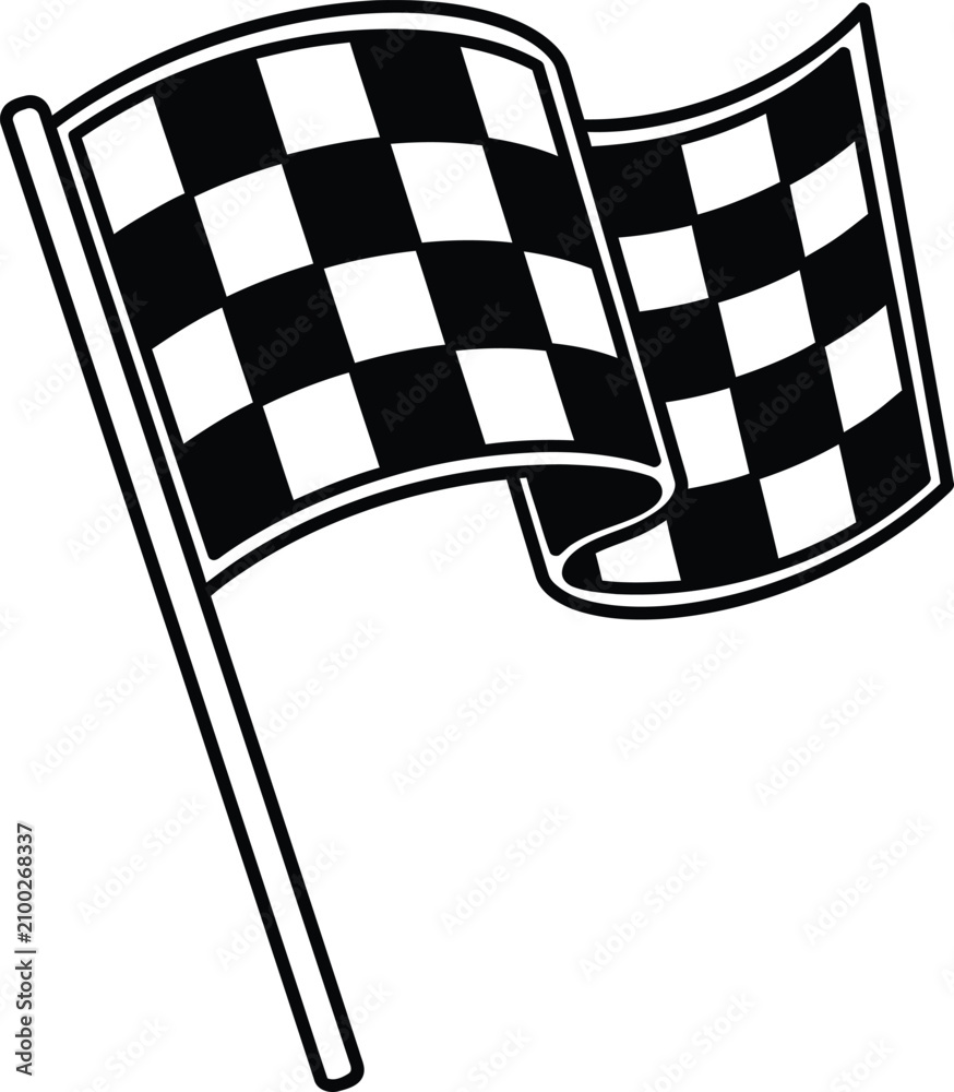 Obraz premium Checkered Flag Waving on Pole - Racing Finish Line Symbol
