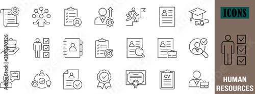 Human resources recruitment vector icons. resume icon set, clipboard icon set, briefcase icon set