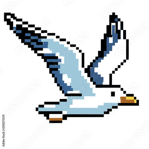 flying seagull 8-bit pixel retro vector graphic icon