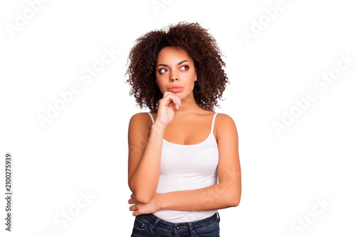 Foto Portrait of pretty, charming, sexy, nice, cute, attractive girl with thoughtful