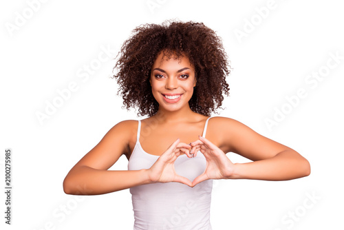 Cuadro en lienzo Portrait of charming cheerful pretty cute sweet attractive brunette girl sending