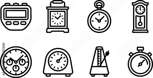 Photos Variety of timekeeping devices clock and stopwatch icons set isolated on transpa