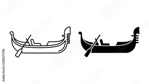 Bild auf Leinwand Venetian Gondola Icon: A classic Venetian gondola depicted in two iconic styles, one as a clean outline and the other as a solid silhouette, complete with a paddle