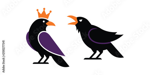 Quadro su tela Royal raven duo a king and herald in modern vector illustration