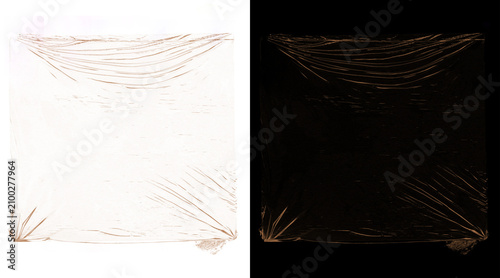 Cuadro en lienzo Transparent plastic wrap texture set, wrinkled polyethylene film on white and bl