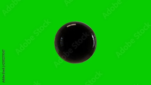 Glossy realistic black eight ball rotating animation, green screen chroma key.