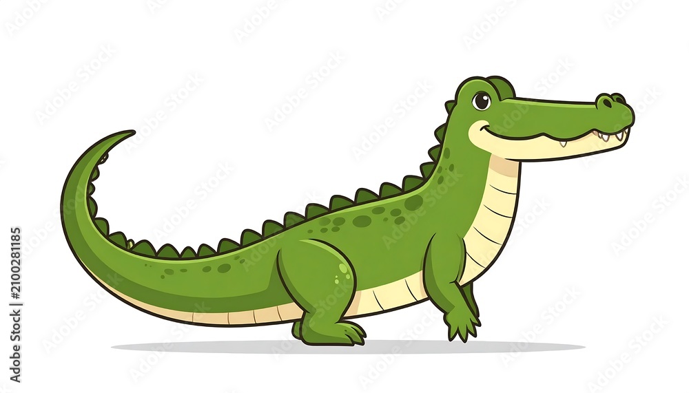Fototapeta premium Green dinosaur character walking on hind legs.