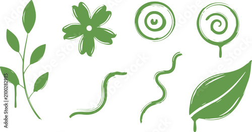 Tableau sur toile A curated set of elegant, hand-drawn green plant icons and floral elements designed to bring organic, minimalist aesthetic to your creative projects