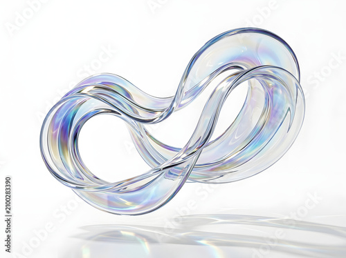 Abstract fluid shape with iridescent reflections and transparent quality